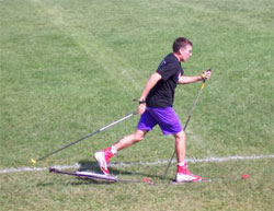 Dale Niggeman demonstrates the CAT skis.