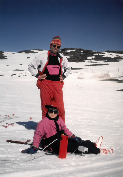 Leif and son Eirik take a break at the Sognefjellet ski area while Swix was doing some springtime testing of their first HF (high fluro) waxes. Courtesy of Harald Bjerke